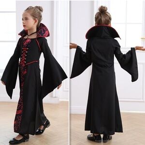 NWT Vampire Costume for Girls Kid Halloween Carnival Fancy Black Dress Cosplay